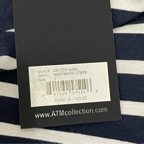ATM Anthony Thomas Melillo NWT Stripe Jersey Cotton T-Shirt Navy White Small - Picture 4 of 12